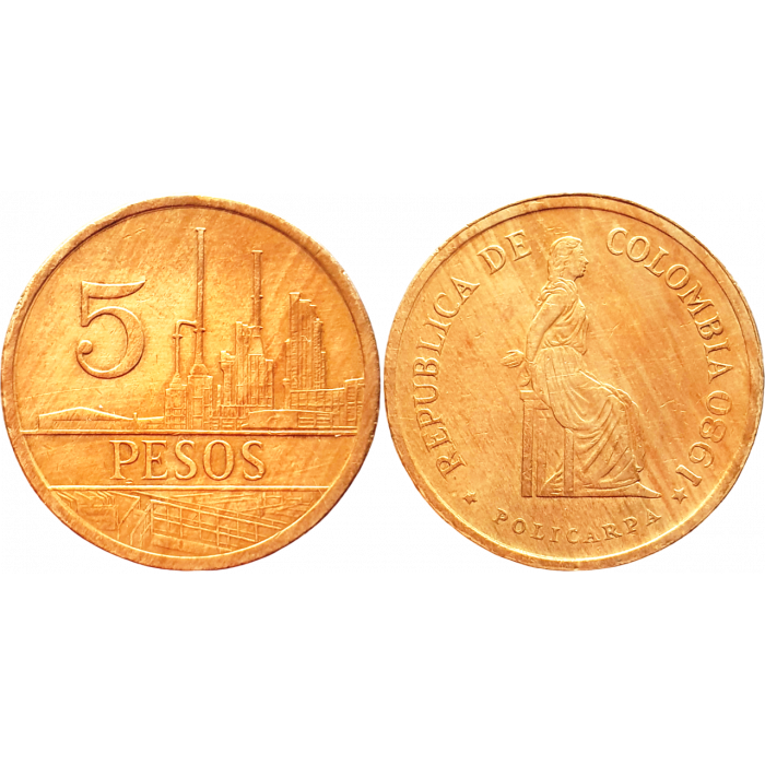 Колумбия 5 песо 1980 год KM# 268