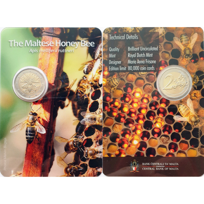 Мальта 2 евро 2024 год BUNC UC# 118 Мальтийская медоносная пчела