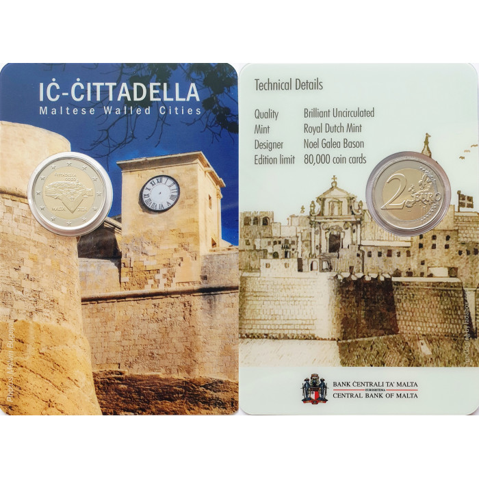 Мальта 2 евро 2024 год BUNC UC# 119 Мальтийские стены - Цитадель Гозо