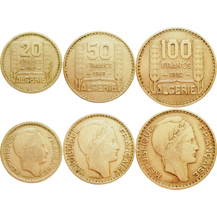 Алжир 20 50 100 франков 1949-1956 год Набор из 3 монет