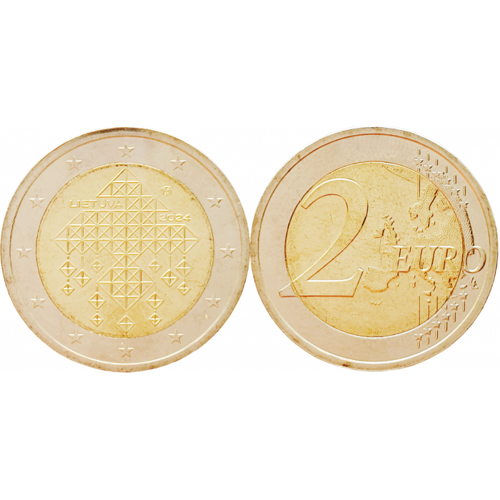 Литва 2 евро 2024 год UNC UC# 116 Соломенные сады