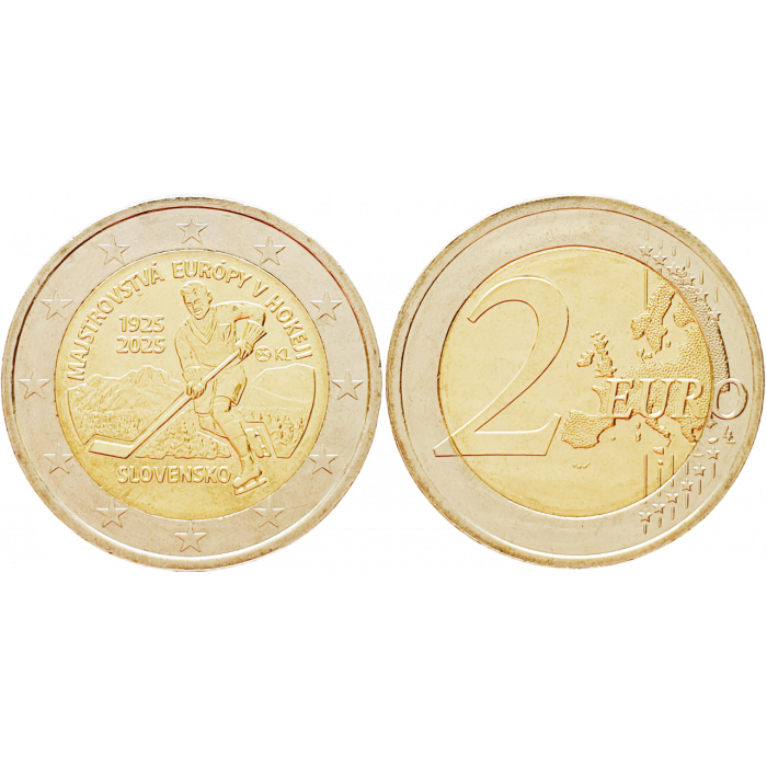 Словакия 2 евро 2025 год UNC UC# 113 100 лет первому международному спортивному соревнованию в Словакии