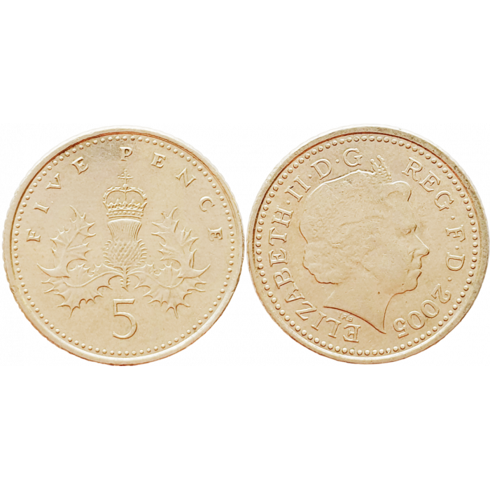 Великобритания 5 пенсов 2005 год KM# 988 Королева Елизавета II (1982 - 2022)