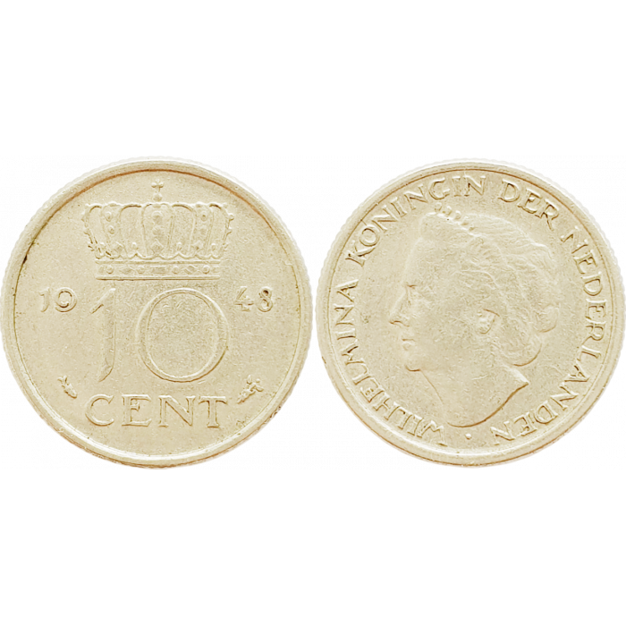 Нидерланды 10 центов 1948 год KM# 177