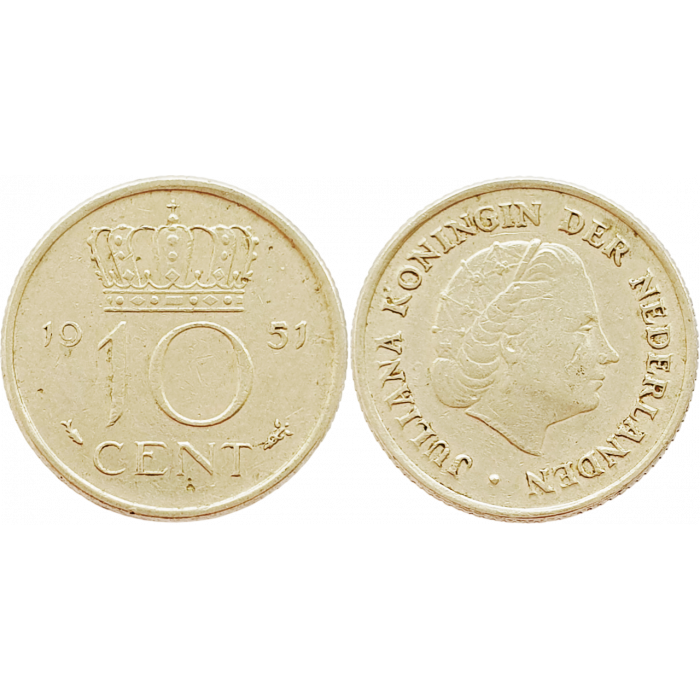 Нидерланды 10 центов 1951 год KM# 182