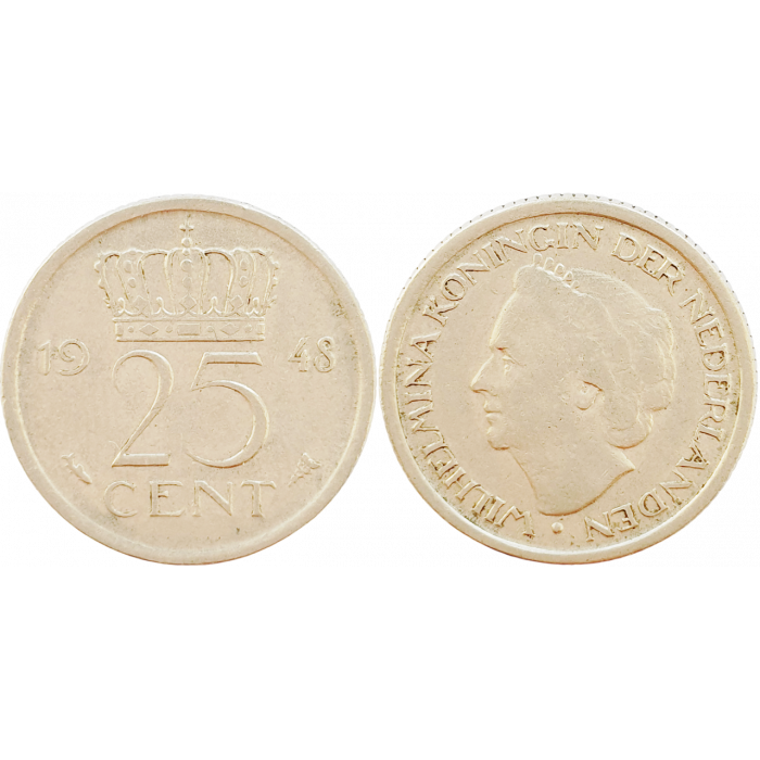 Нидерланды 25 центов 1948 год KM# 178