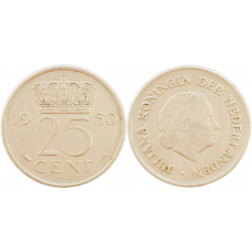 Нидерланды 25 центов 1950 год KM# 183