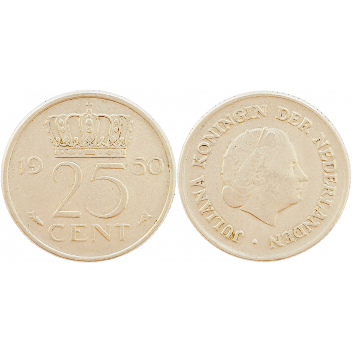 Нидерланды 25 центов 1950 год KM# 183
