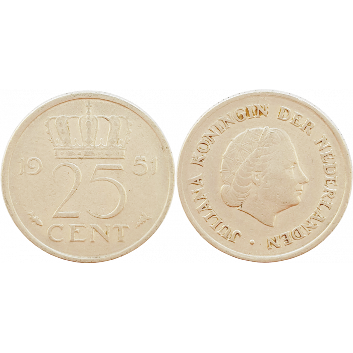 Нидерланды 25 центов 1951 год KM# 183
