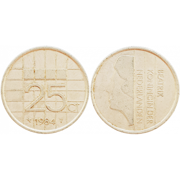 Нидерланды 25 центов 1984 год KM# 204