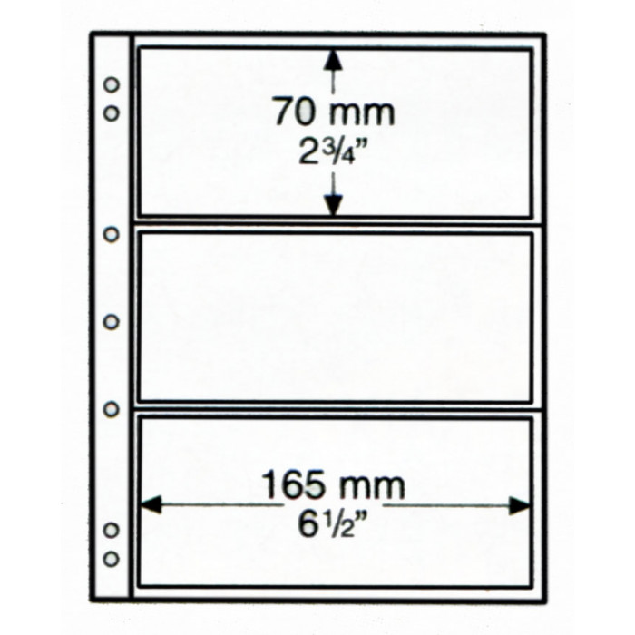 Лист NUMIS NH 03 (187х224 мм) для банкнот из прозрачного пластика на 3 ячейки (165х70 мм). Leuchtturm. 5 шт. в упак.