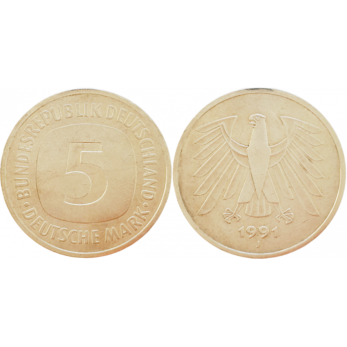 Германия 5 марок 1991 J год KM# 140.1