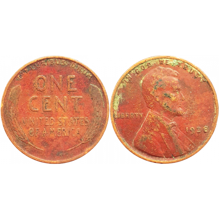 США 1 цент 1938 год KM# 132 Wheat Penny, Линкольн