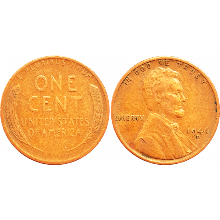 США 1 цент 1944 D год KM# A132 Wheat Penny, Линкольн