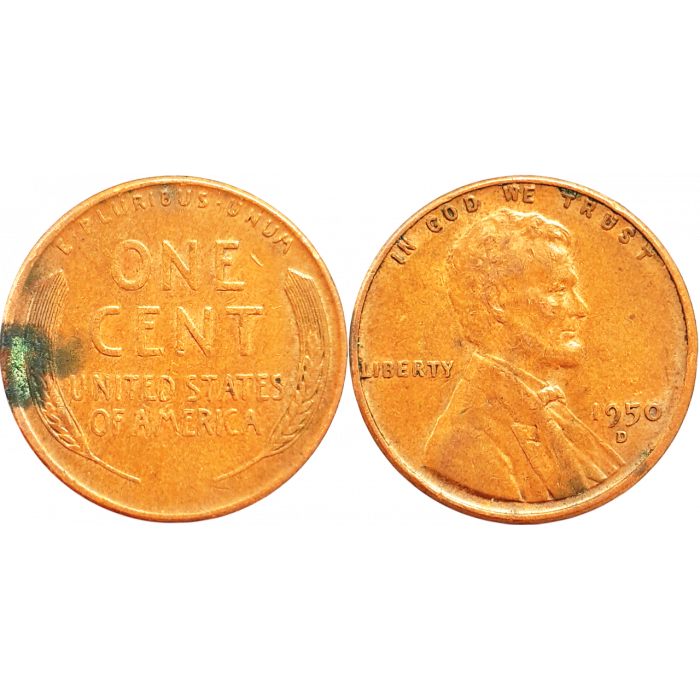 США 1 цент 1950 D год KM# A132 Wheat Penny, Линкольн