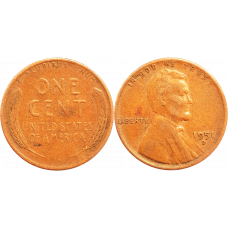 США 1 цент 1951 D год KM# A132 Wheat Penny, Линкольн