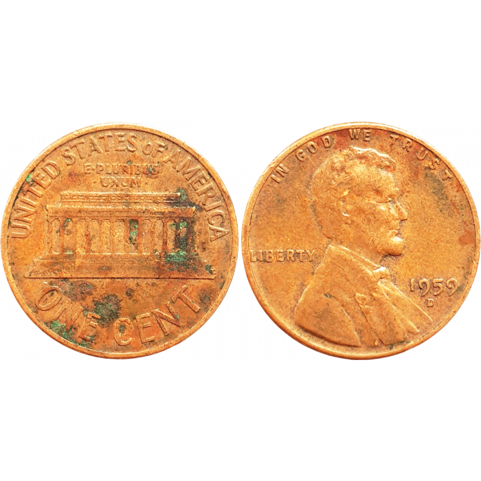 США 1 цент 1959 D год KM# 201 Lincoln Cent