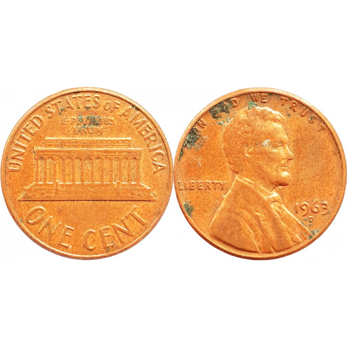 США 1 цент 1963 D год KM# 201 Lincoln Cent