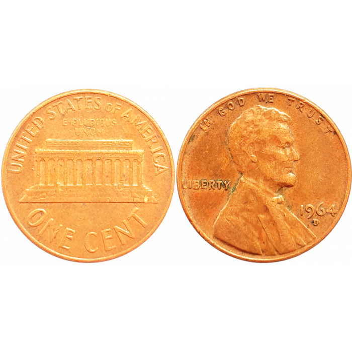 США 1 цент 1964 D год KM# 201 Lincoln Cent