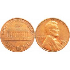 США 1 цент 1968 год KM# 201 Lincoln Cent