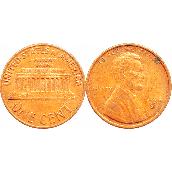 США 1 цент 1969 S год KM# 201 Lincoln Cent