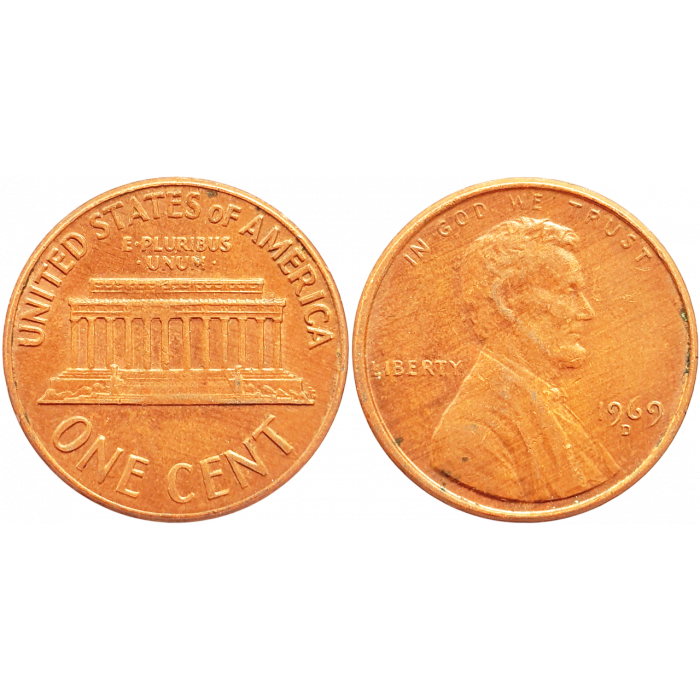 США 1 цент 1969 D год KM# 201 Lincoln Cent