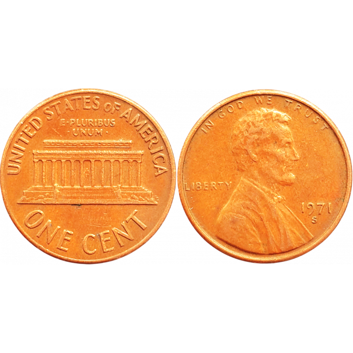 США 1 цент 1971 S год KM# 201 Lincoln Cent