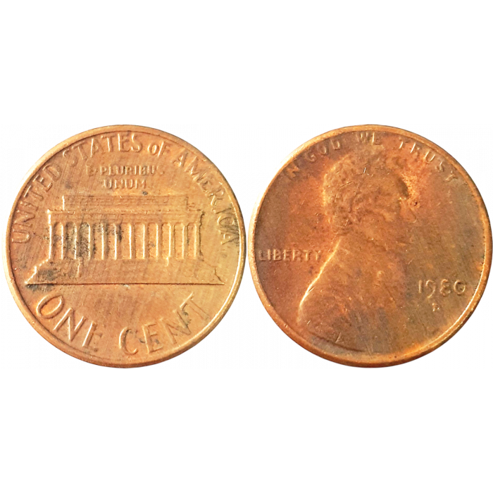 США 1 цент 1980 D год KM# 201 Lincoln Cent