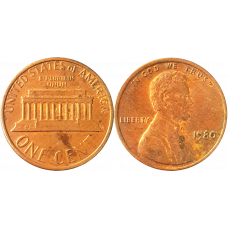 США 1 цент 1980 год KM# 201 Lincoln Cent