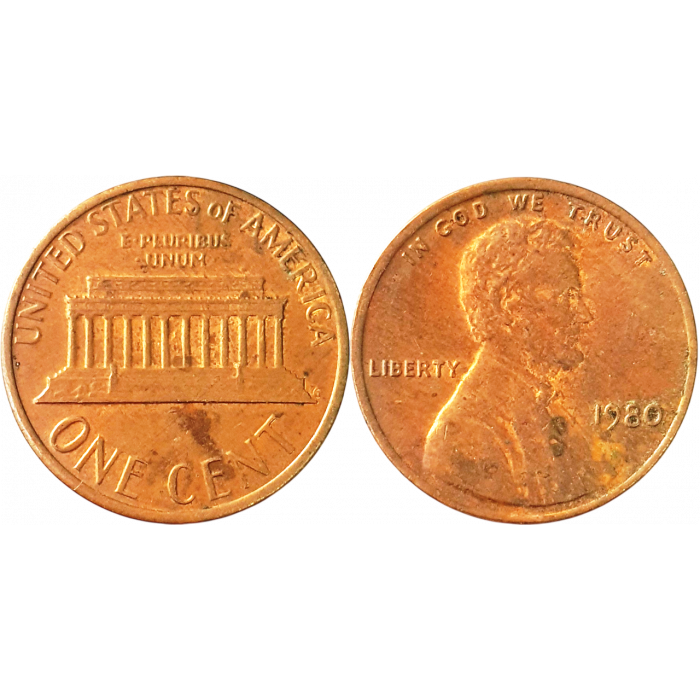 США 1 цент 1980 год KM# 201 Lincoln Cent