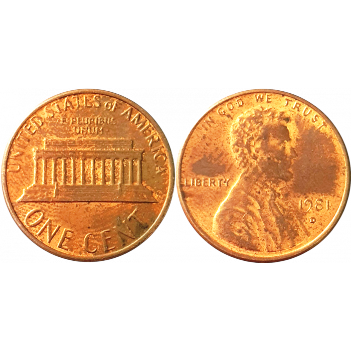 США 1 цент 1981 D год KM# 201 Lincoln Cent