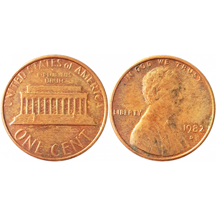 США 1 цент 1982 D год KM# 201 Lincoln Cent