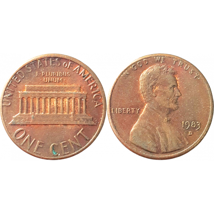 США 1 цент 1983 D год KM# 201 Lincoln Cent