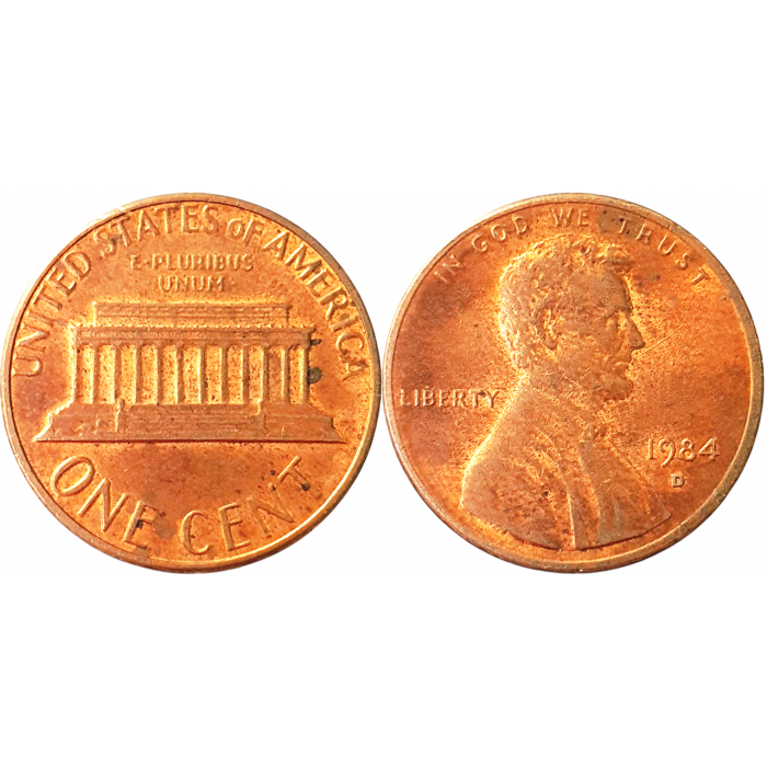 США 1 цент 1984 D год KM# 201 Lincoln Cent