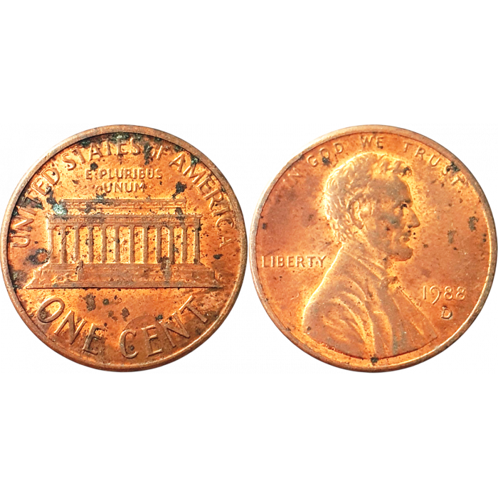 США 1 цент 1988 D год KM# 201 Lincoln Cent