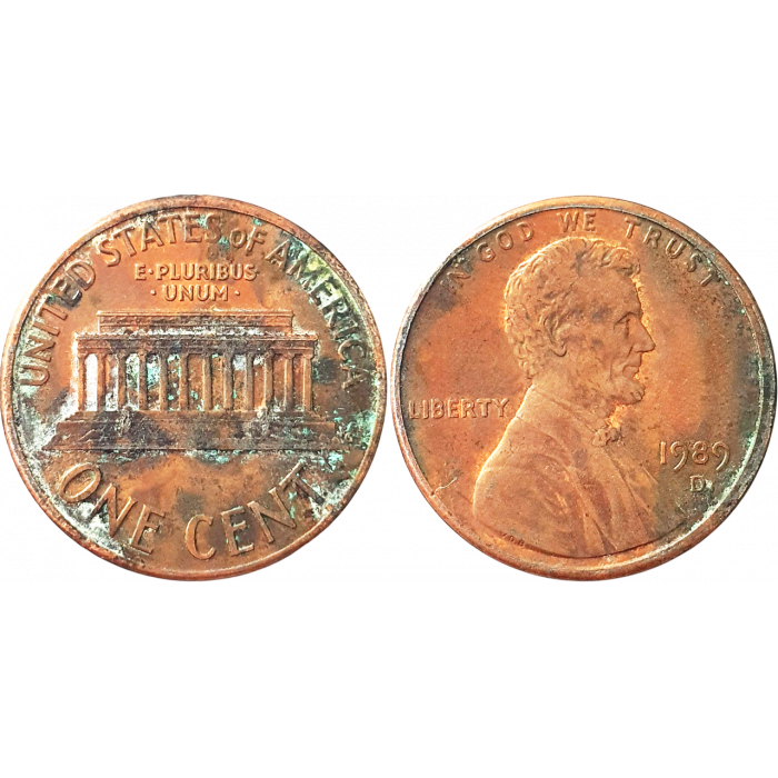США 1 цент 1989 D год KM# 201 Lincoln Cent