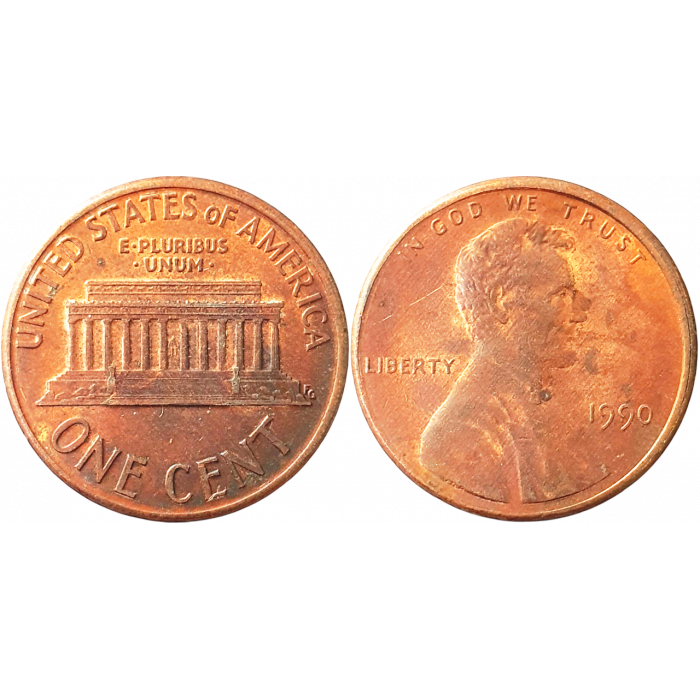 США 1 цент 1990 год KM# 201 Lincoln Cent