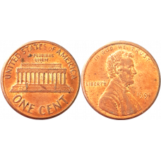 США 1 цент 1991 год KM# 201 Lincoln Cent