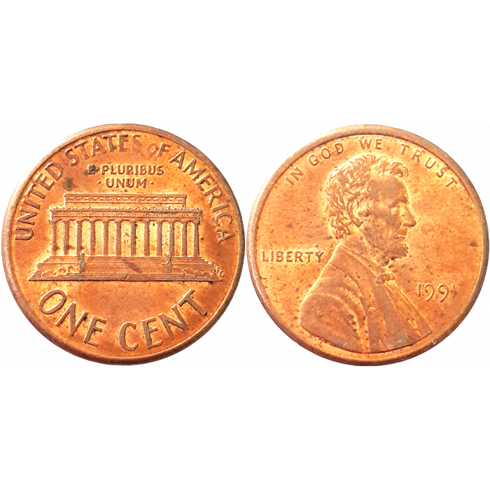 США 1 цент 1991 год KM# 201 Lincoln Cent