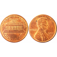 США 1 цент 1992 D год KM# 201 Lincoln Cent