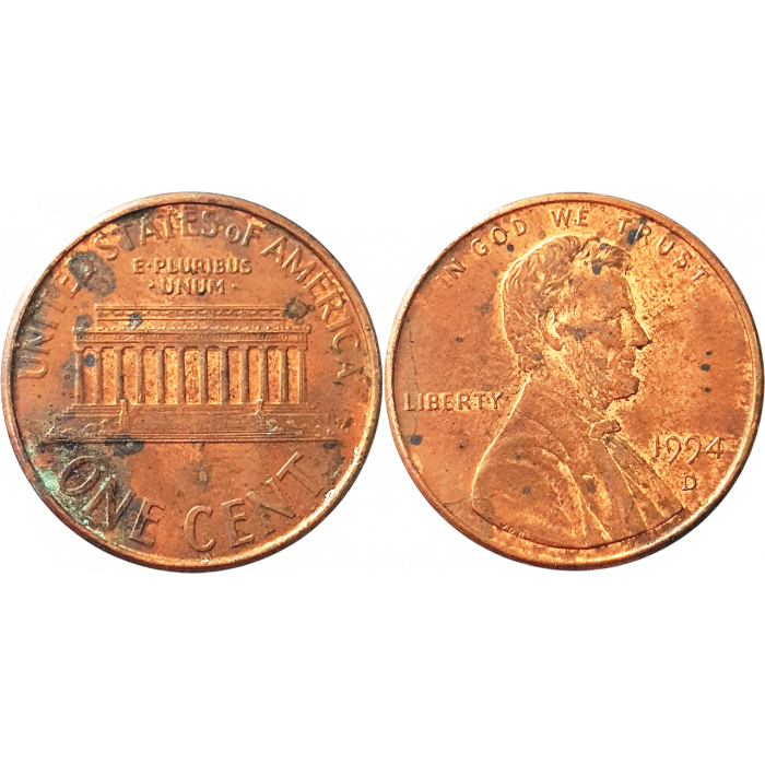 США 1 цент 1994 D год KM# 201 Lincoln Cent