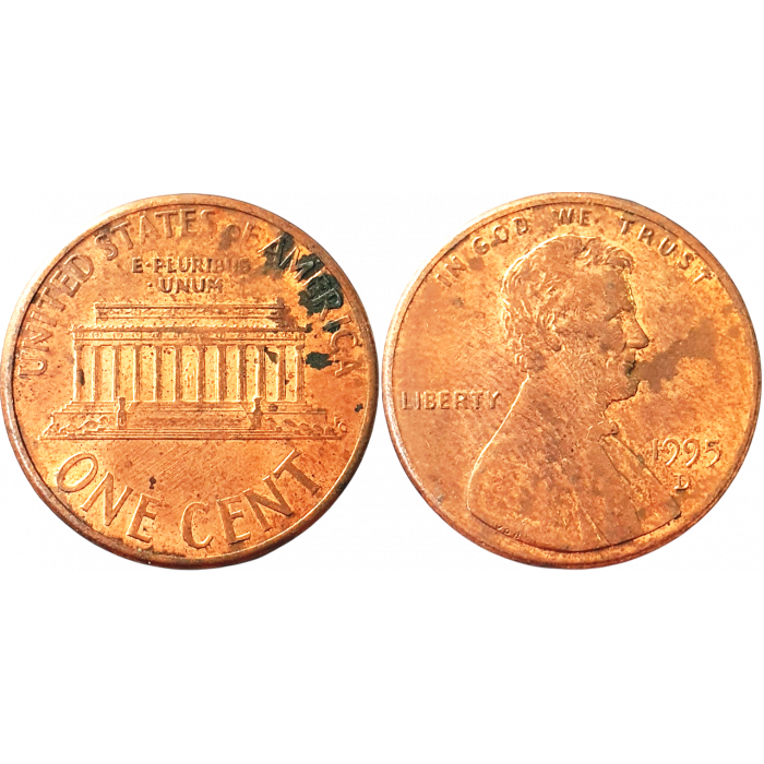 США 1 цент 1995 D год KM# 201 Lincoln Cent
