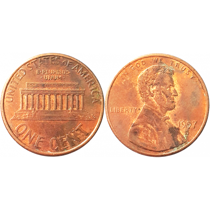 США 1 цент 1997 D год KM# 201 Lincoln Cent