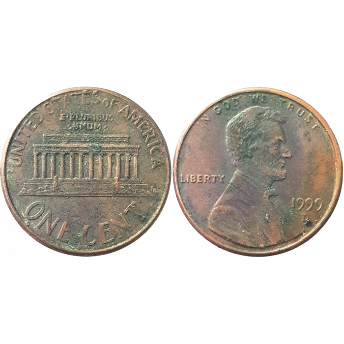 США 1 цент 1999 D год KM# 201 Lincoln Cent