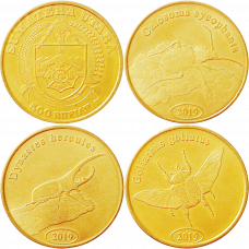 Северная Суматра 500 рупий 2019 год UNC Жуки Набор 3 из монет 