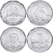Боливия 2 боливиано 2017 год UNC Набор из 4 монет