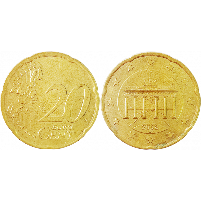 Германия 20 евроцентов 2002 J год KM# 211