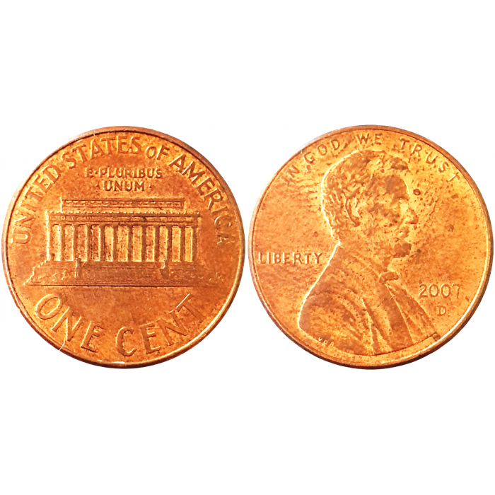 США 1 цент 2007 D год KM# 201 Lincoln Cent