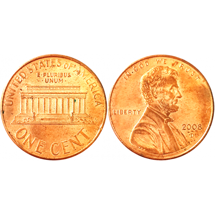 США 1 цент 2008 D год KM# 201 Lincoln Cent