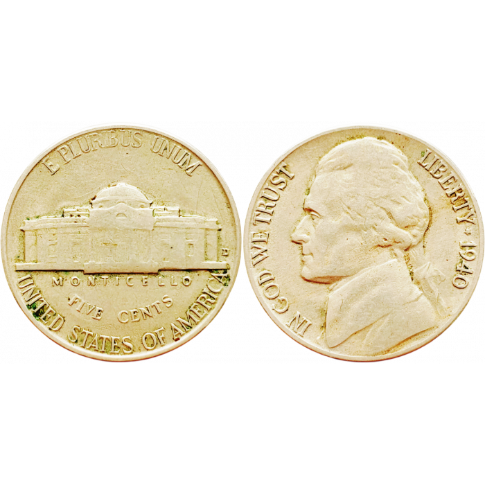 США 5 центов 1940 D год KM# 192 Jefferson Nickel